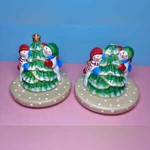 Vintage Diane Knott "Peppermint Puffy" Snowman & Christmas Tree Votive Lids